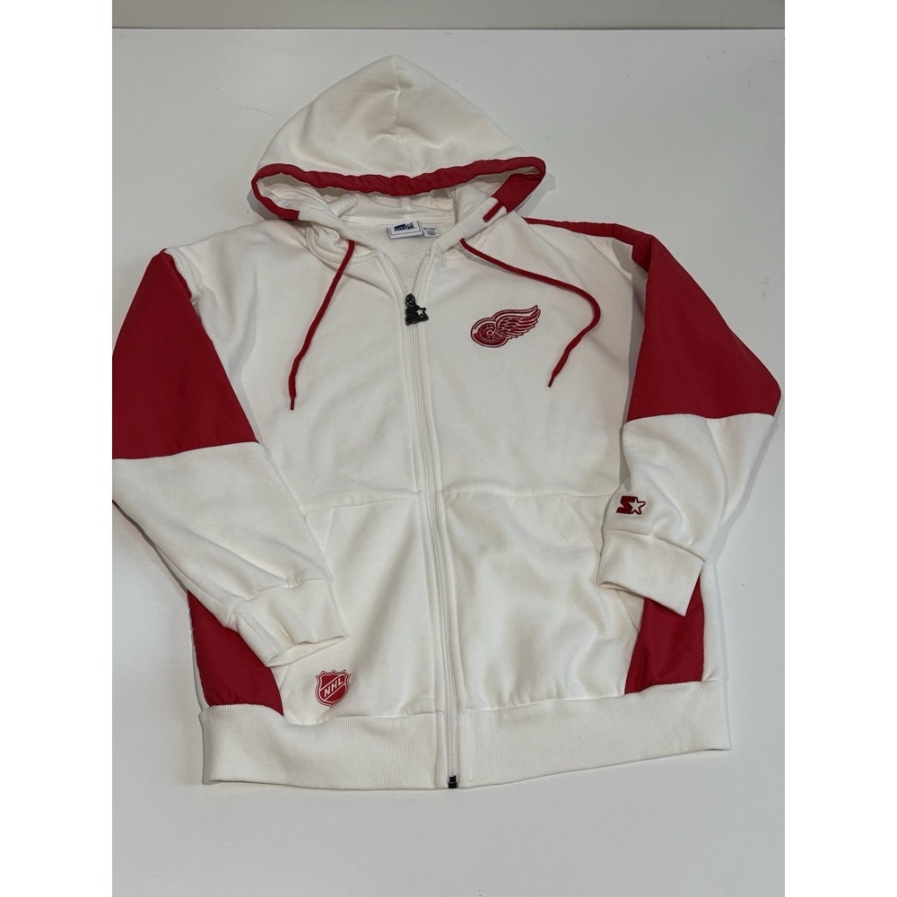 Vtg Rare NHL Detroit Redwings Red Starter Full Zip Jacket Hoodie